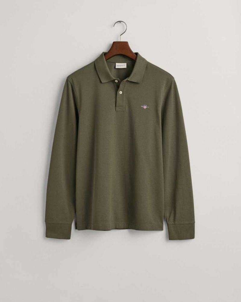 Gant Shield Piqué Rugger Men's Shirts Racing Green | ECAKJ-8150