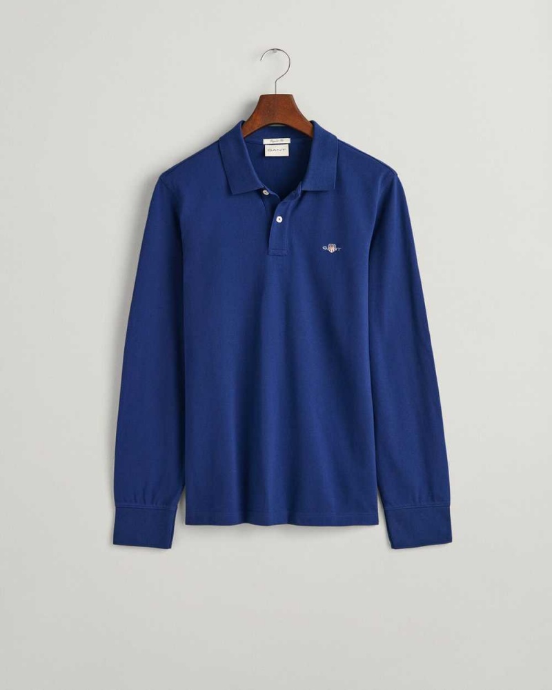 Gant Shield Piqué Rugger Men's Shirts Rich Navy | XDBIN-0415