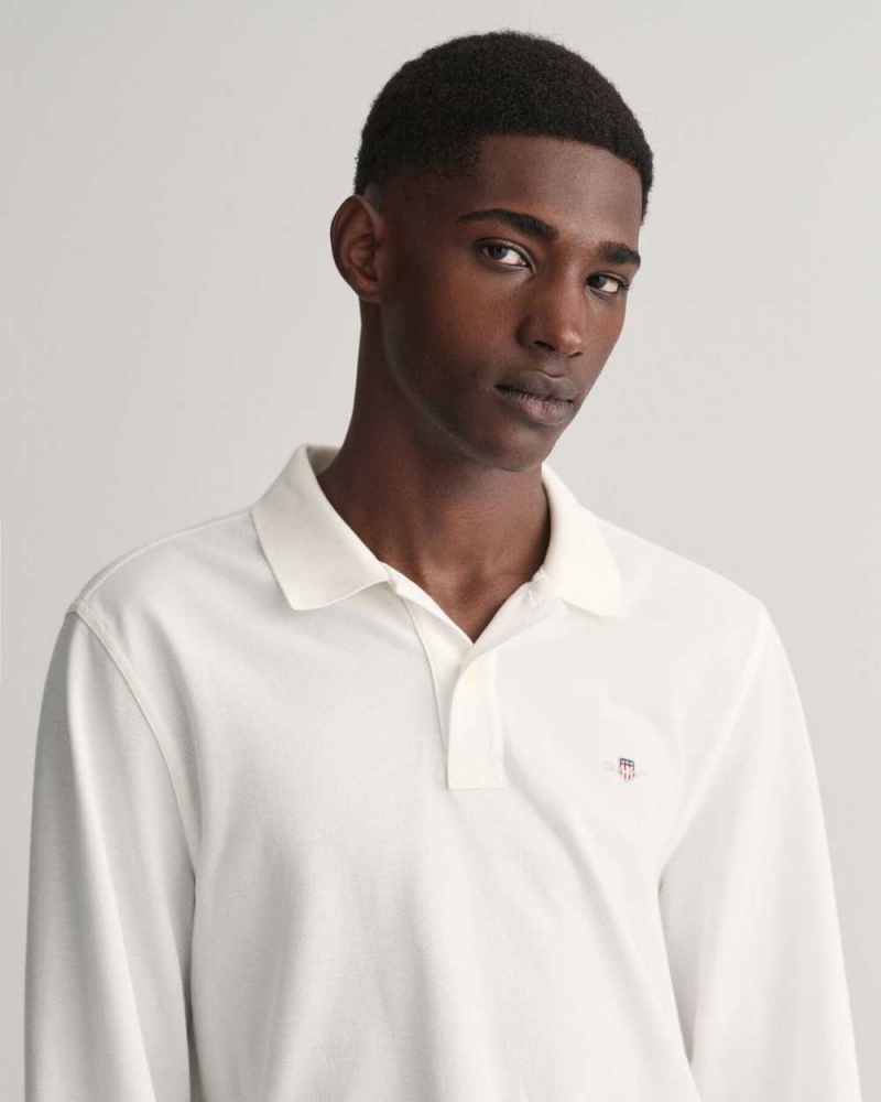 Gant Shield Piqué Rugger Men's Shirts White | NRKGQ-8562