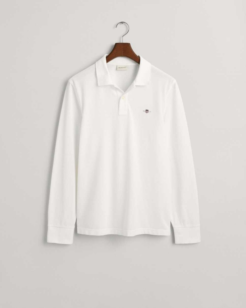 Gant Shield Piqué Rugger Men's Shirts White | NRKGQ-8562