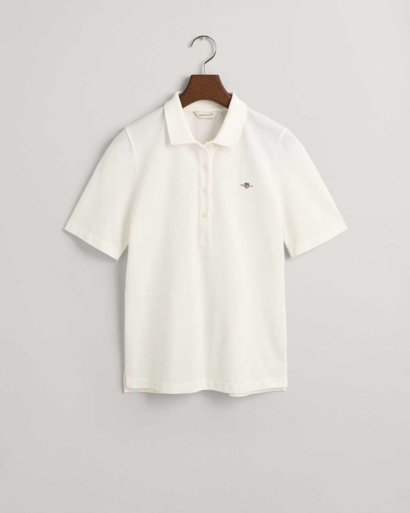 Gant Shield Piqué Women's Polo Shirt Beige White | TMQRP-1678