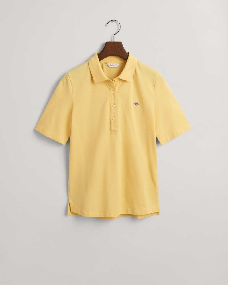 Gant Shield Piqué Women\'s Polo Shirt Dusty Yellow | NSZTJ-8523