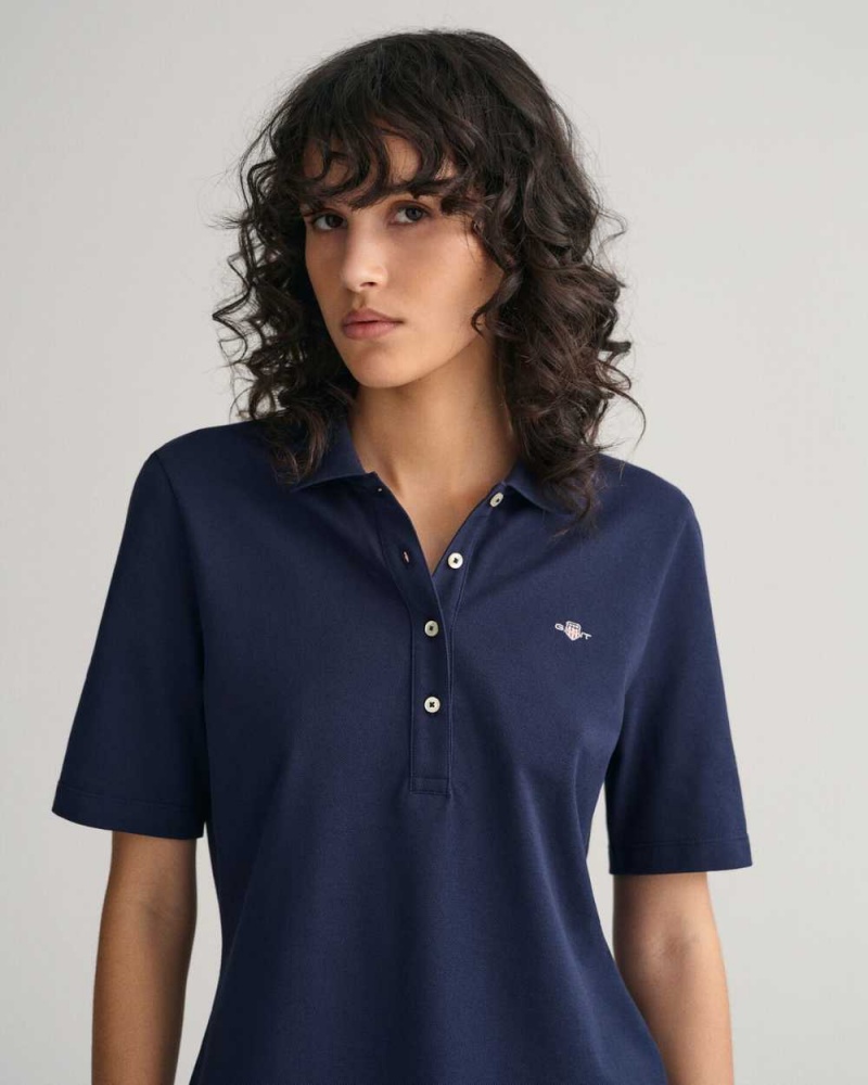 Gant Shield Piqué Women's Polo Shirt Evening Blue | DZCEI-6234