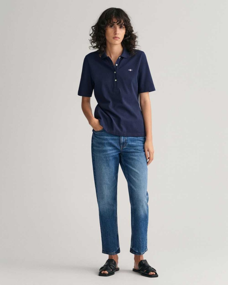 Gant Shield Piqué Women's Polo Shirt Evening Blue | DZCEI-6234