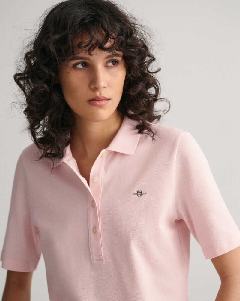 Gant Shield Piqué Women's Polo Shirt Faded Pink | GTVND-5132