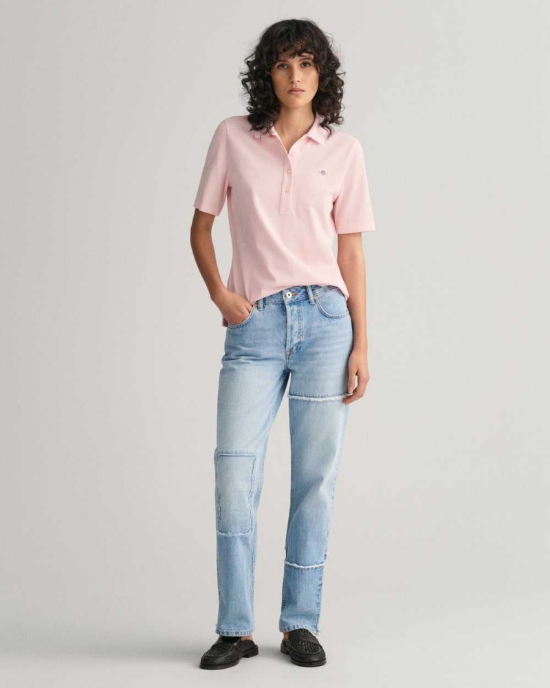 Gant Shield Piqué Women's Polo Shirt Faded Pink | GTVND-5132