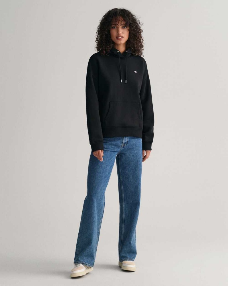 Gant Shield Women's Hoodie Black | QOINH-3891