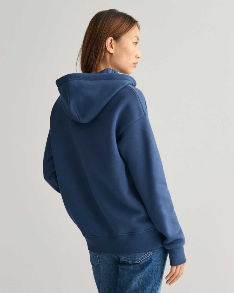 Gant Shield Women's Hoodie Dusty Blue Sea | TAFUL-6380