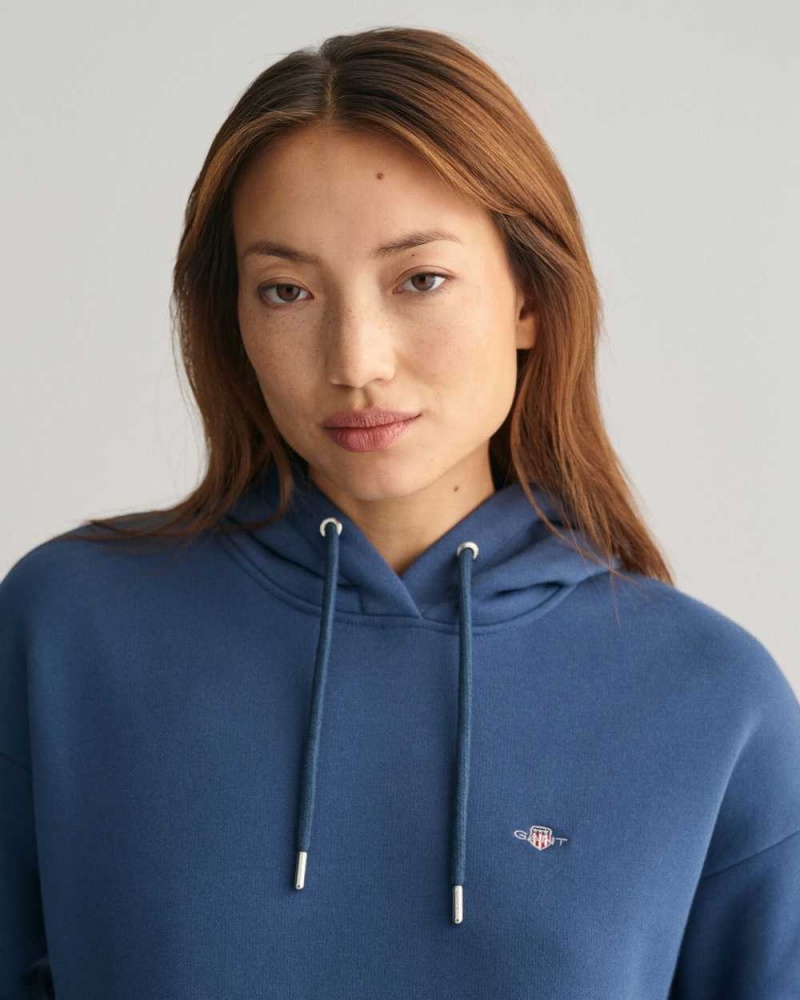 Gant Shield Women's Hoodie Dusty Blue Sea | TAFUL-6380