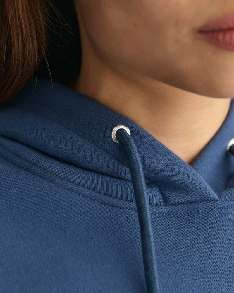 Gant Shield Women's Hoodie Dusty Blue Sea | TAFUL-6380