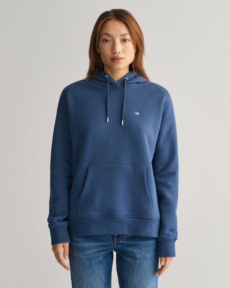 Gant Shield Women\'s Hoodie Dusty Blue Sea | TAFUL-6380