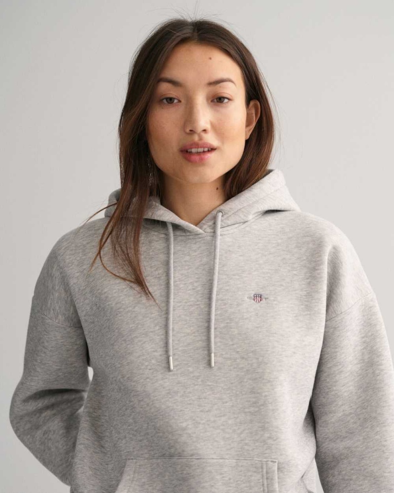 Gant Shield Women's Hoodie Light Grey Melange | EJCLW-5847