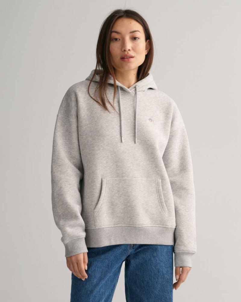 Gant Shield Women\'s Hoodie Light Grey Melange | EJCLW-5847