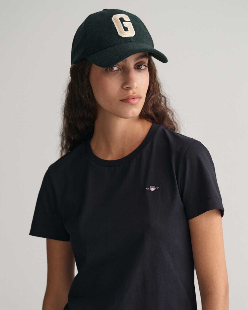 Gant Shield Women's T-Shirt Black | YGTJR-9037