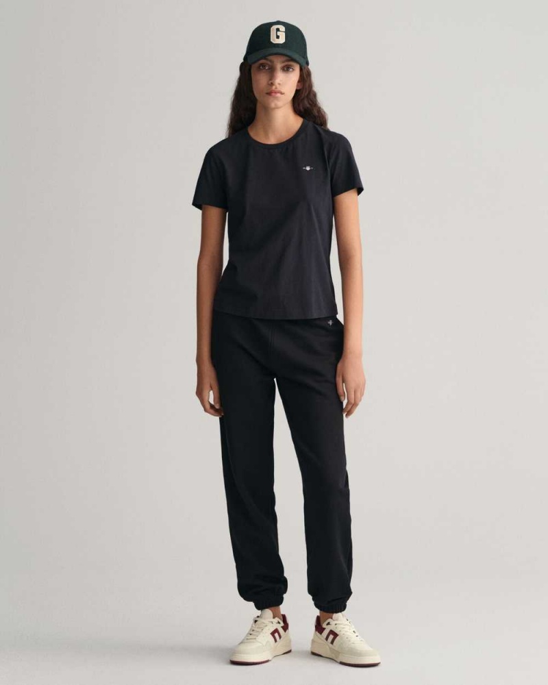 Gant Shield Women's T-Shirt Black | YGTJR-9037