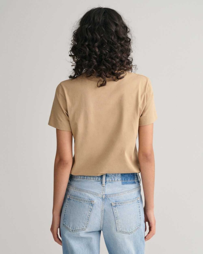 Gant Shield Women's T-Shirt Dark Khaki | FHVSZ-2470