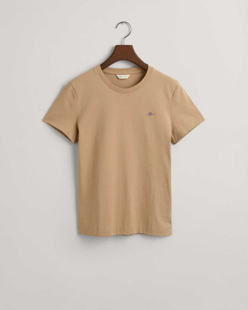 Gant Shield Women's T-Shirt Dark Khaki | FHVSZ-2470