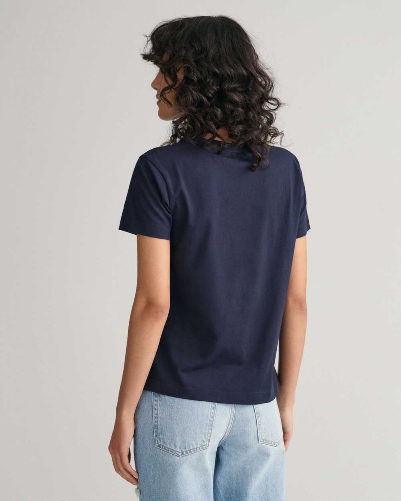 Gant Shield Women's T-Shirt Evening Blue | OWLVK-5072