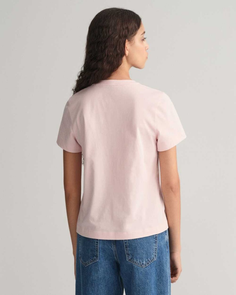 Gant Shield Women's T-Shirt Faded Pink | IGAJZ-7068