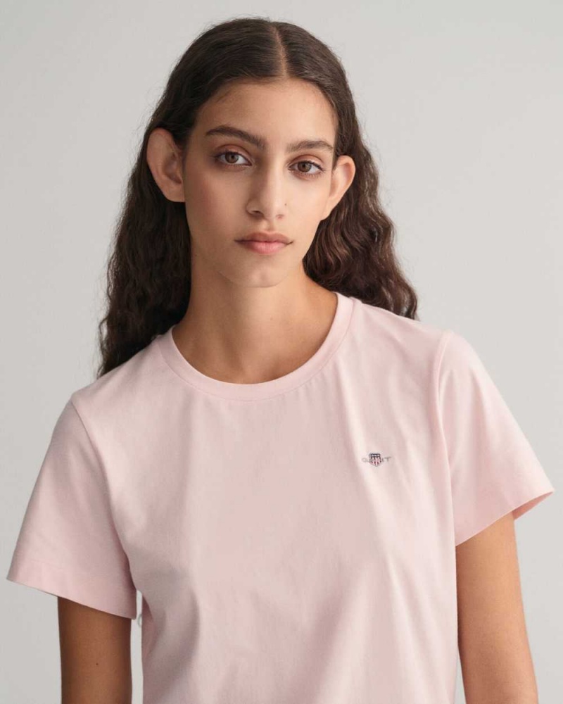 Gant Shield Women's T-Shirt Faded Pink | IGAJZ-7068