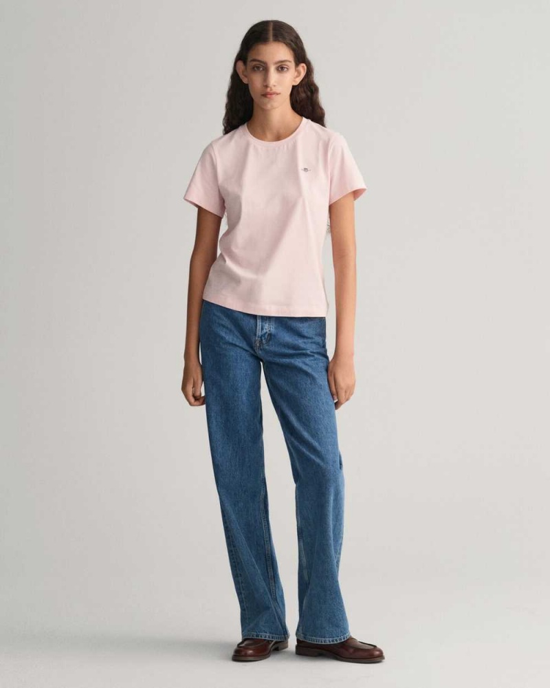 Gant Shield Women's T-Shirt Faded Pink | IGAJZ-7068