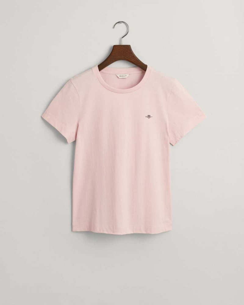 Gant Shield Women's T-Shirt Faded Pink | IGAJZ-7068