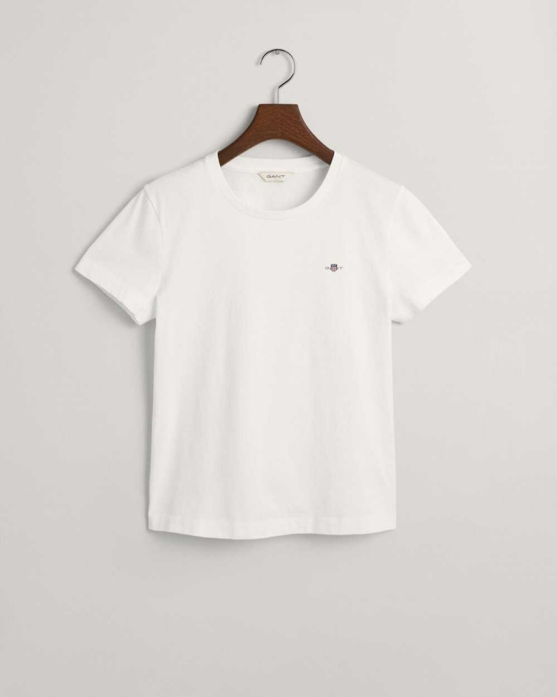 Gant Shield Women's T-Shirt White | QOHWG-9246