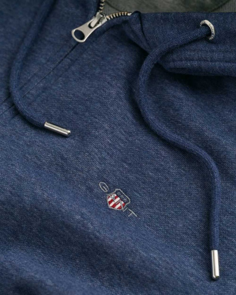 Gant Shield Zip Men's Hoodie Blue Melange | FUMJQ-3601