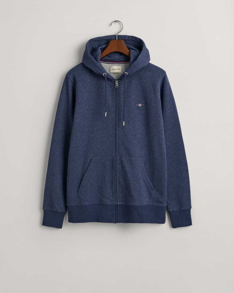 Gant Shield Zip Men\'s Hoodie Blue Melange | FUMJQ-3601