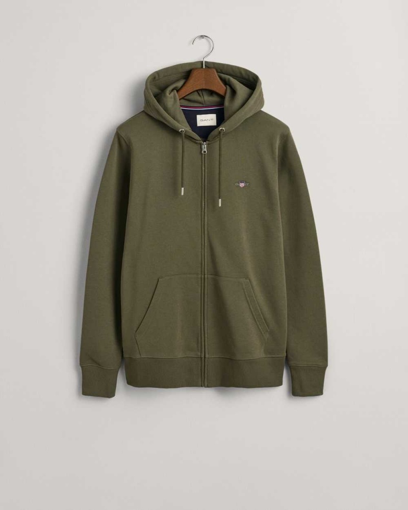 Gant Shield Zip Men's Hoodie Racing Green | XLRME-0726