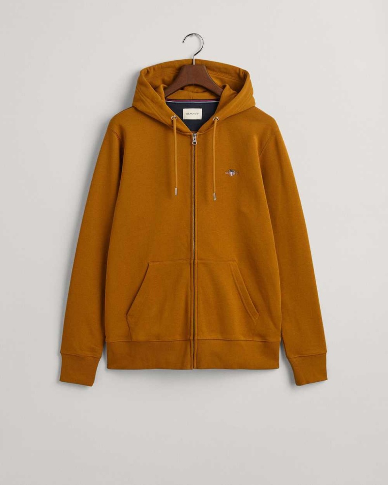 Gant Shield Zip Men's Hoodie Warm Brown | IEPLR-3805