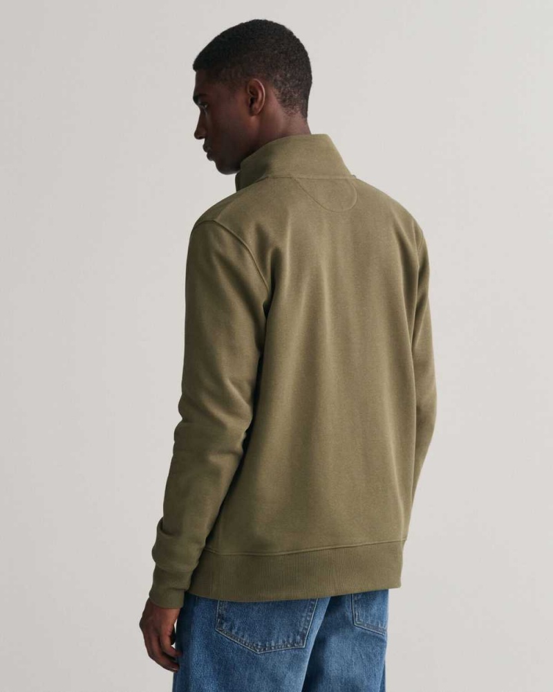 Gant Shield Zip Men's Sweatshirts Juniper Green | MBUJW-7984