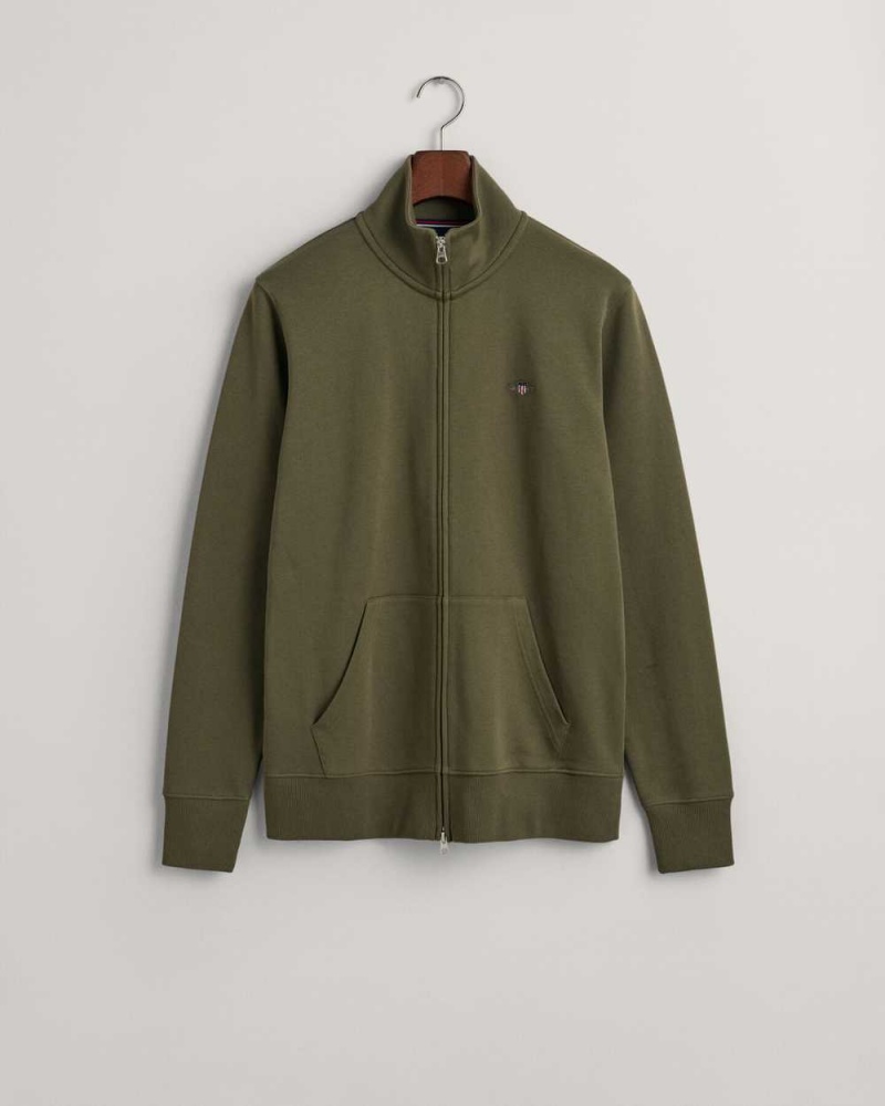 Gant Shield Zip Men's Sweatshirts Juniper Green | MBUJW-7984