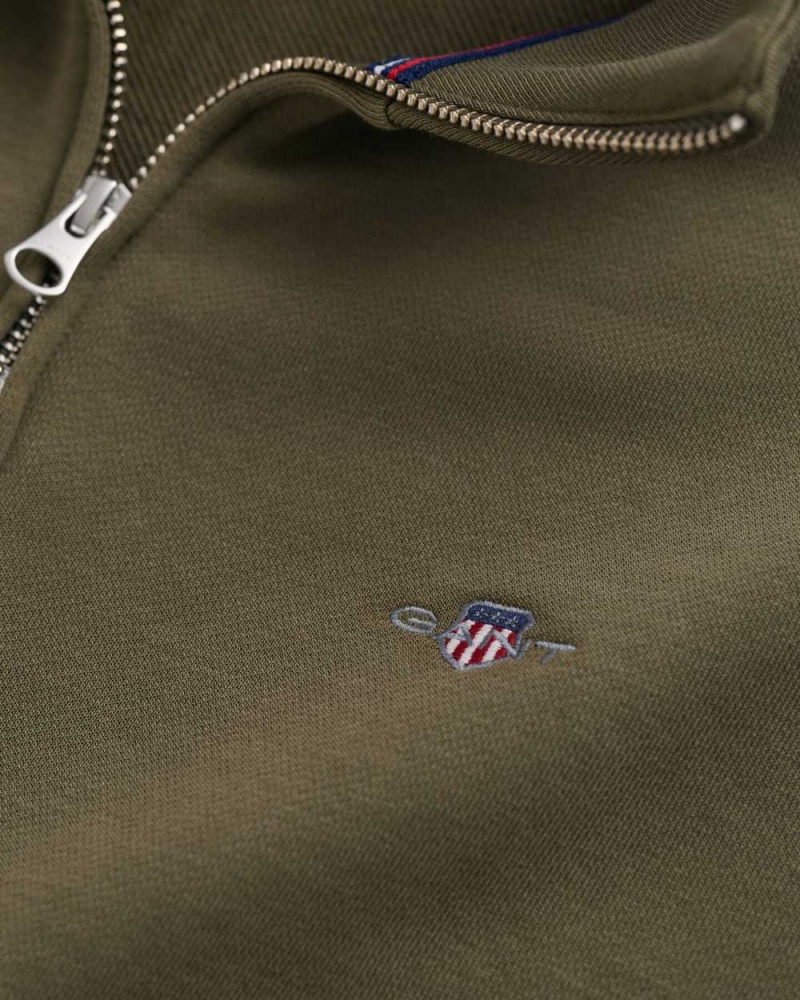 Gant Shield Zip Men's Sweatshirts Juniper Green | MBUJW-7984