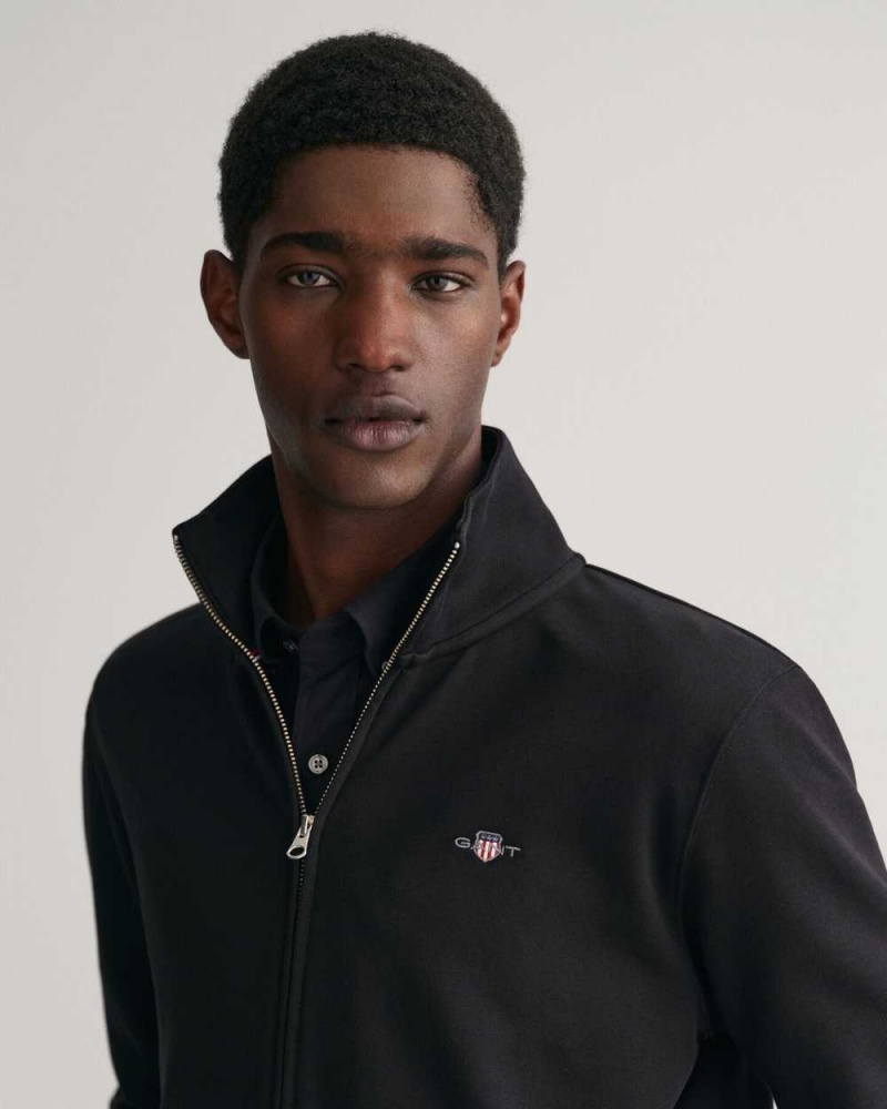 Gant Shield Zip Men's Track Jackets Black | NHVCT-1274