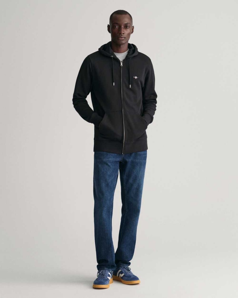 Gant Shield Zip Men's Track Jackets Black | UXPVN-4358