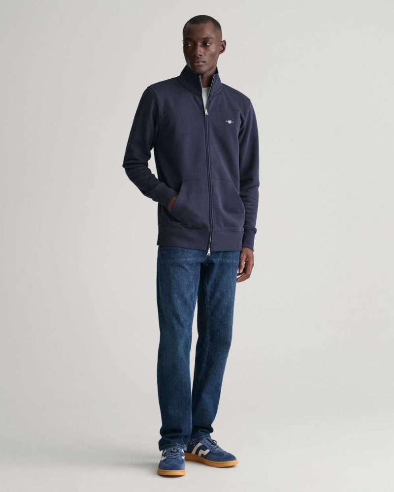 Gant Shield Zip Men's Track Jackets Evening Blue | EYSXK-8472