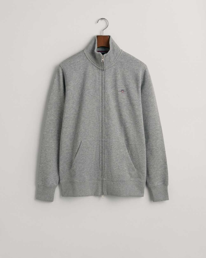 Gant Shield Zip Men's Track Jackets Grey Melange | IGRHQ-4563