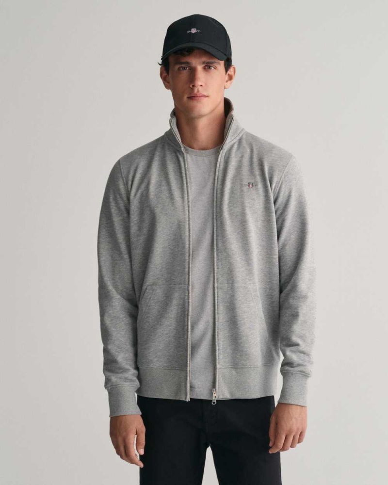 Gant Shield Zip Men\'s Track Jackets Grey Melange | IGRHQ-4563