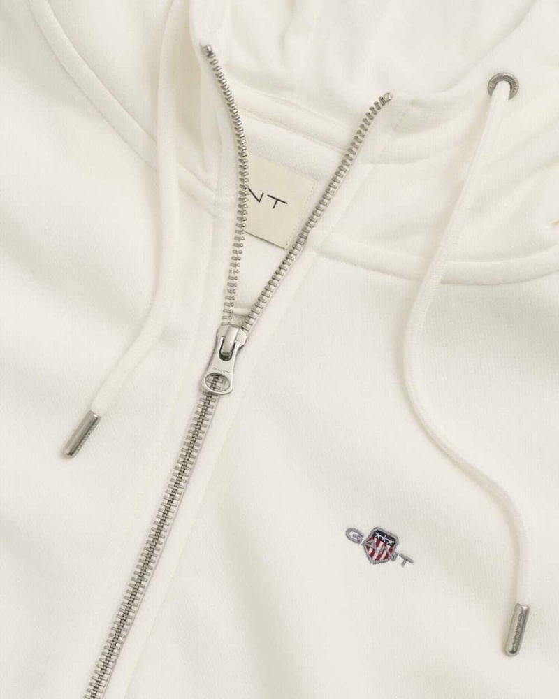 Gant Shield Zip Women's Hoodie Beige White | YDFUB-0831