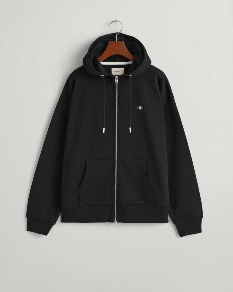 Gant Shield Zip Women's Hoodie Black | TIWPJ-6413