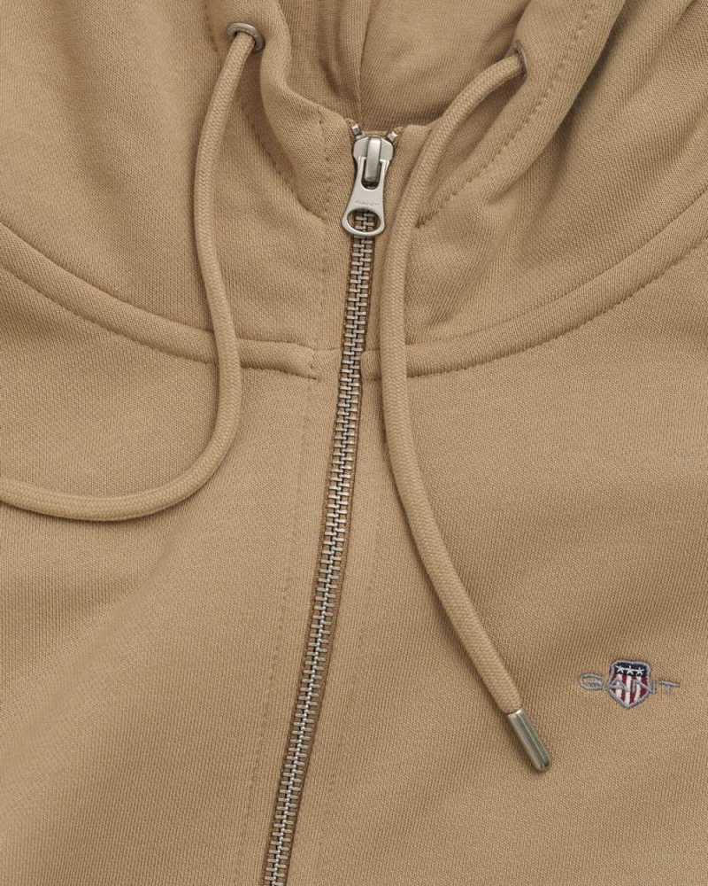 Gant Shield Zip Women's Hoodie Dark Khaki | LCMXZ-9180