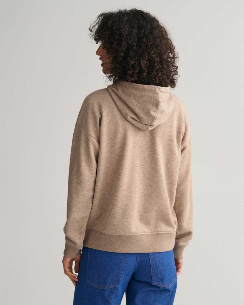 Gant Shield Zip Women's Hoodie Desert Brown | SQUTA-8592