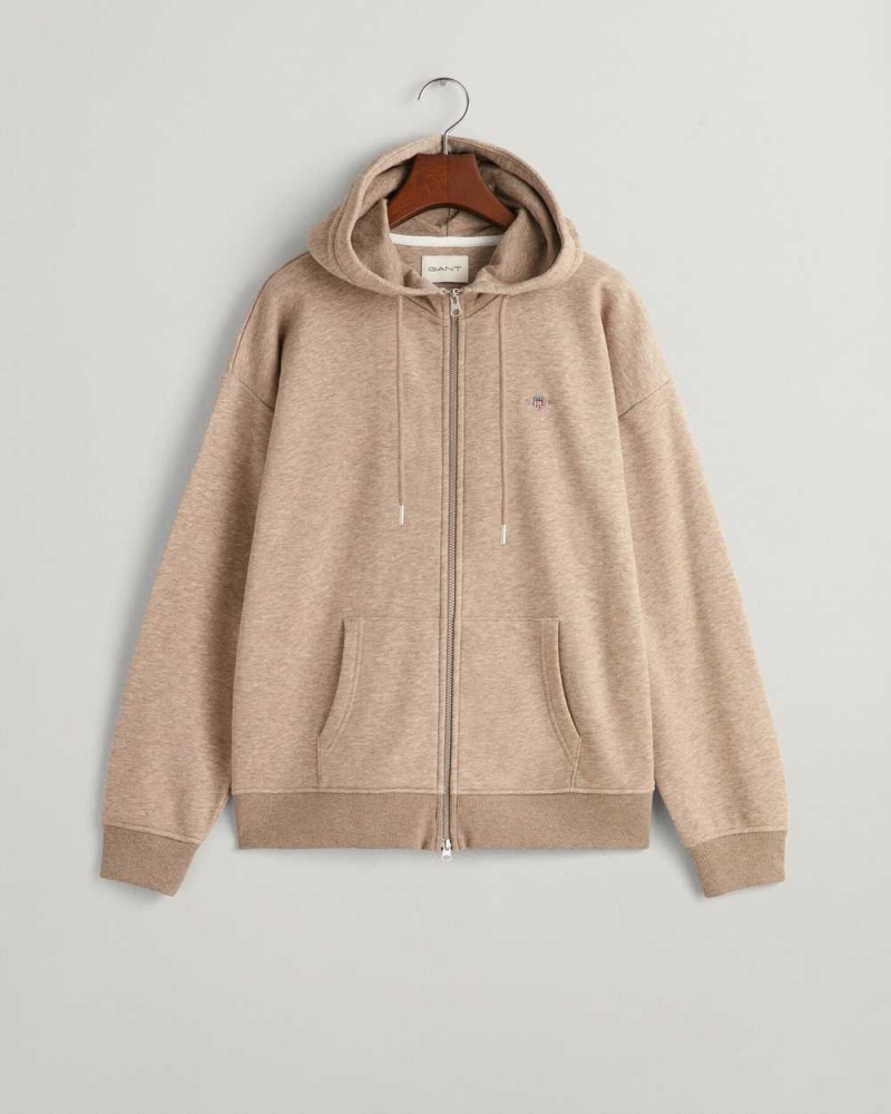 Gant Shield Zip Women's Hoodie Desert Brown | SQUTA-8592