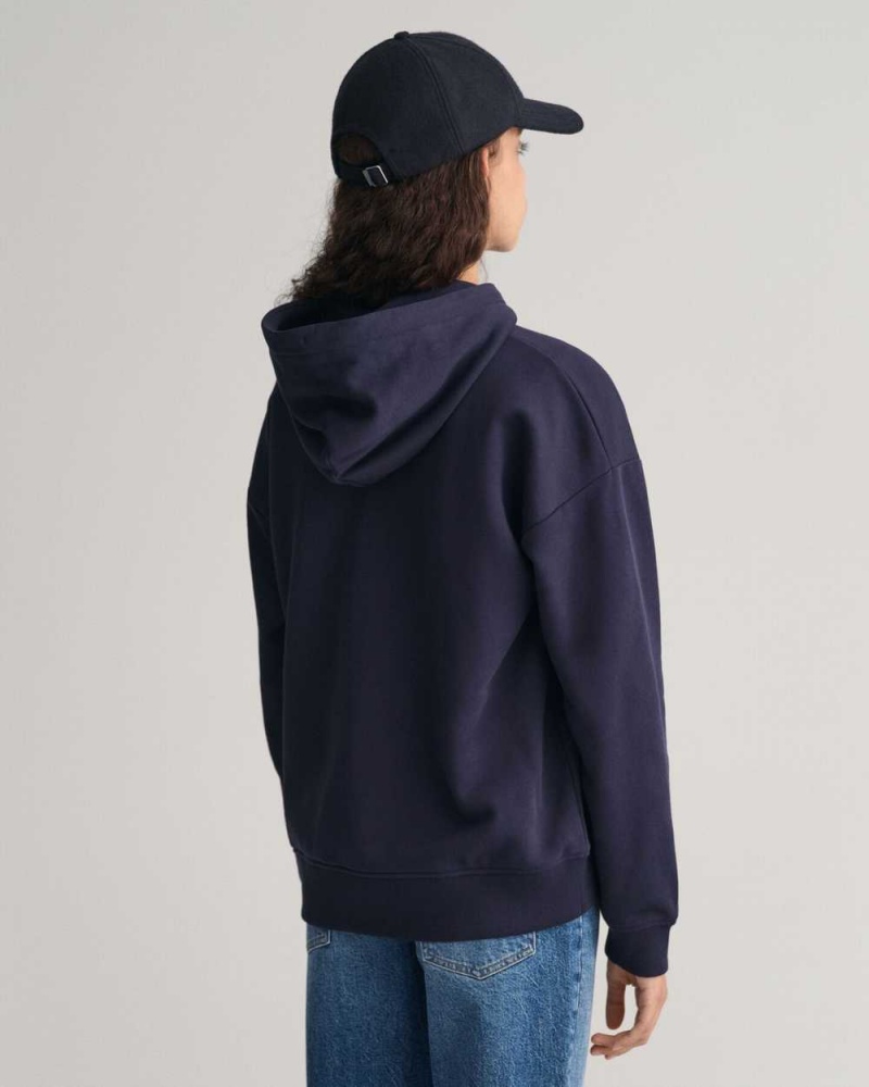 Gant Shield Zip Women's Hoodie Evening Blue | RMOPH-8196