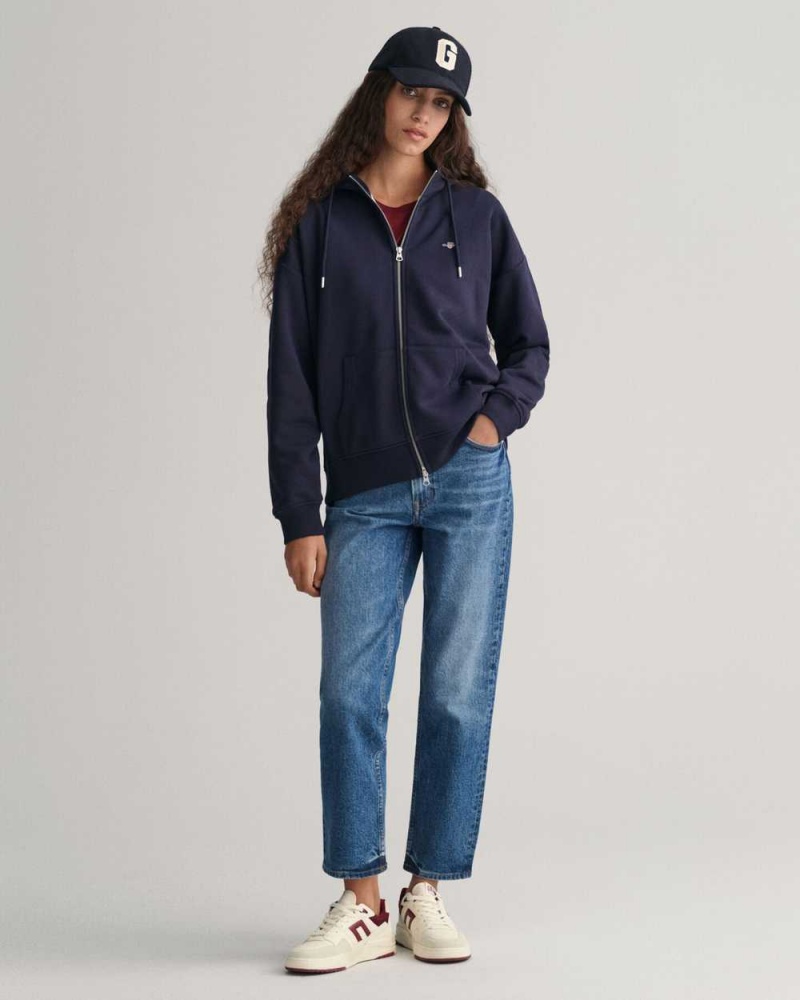 Gant Shield Zip Women's Hoodie Evening Blue | RMOPH-8196