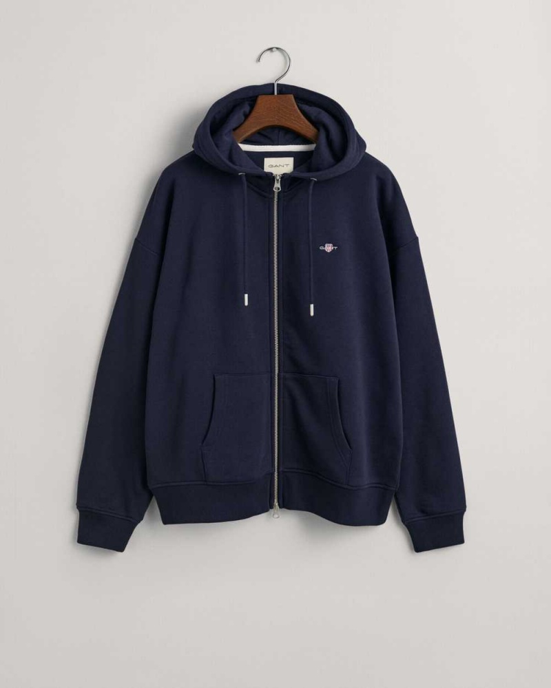 Gant Shield Zip Women's Hoodie Evening Blue | RMOPH-8196