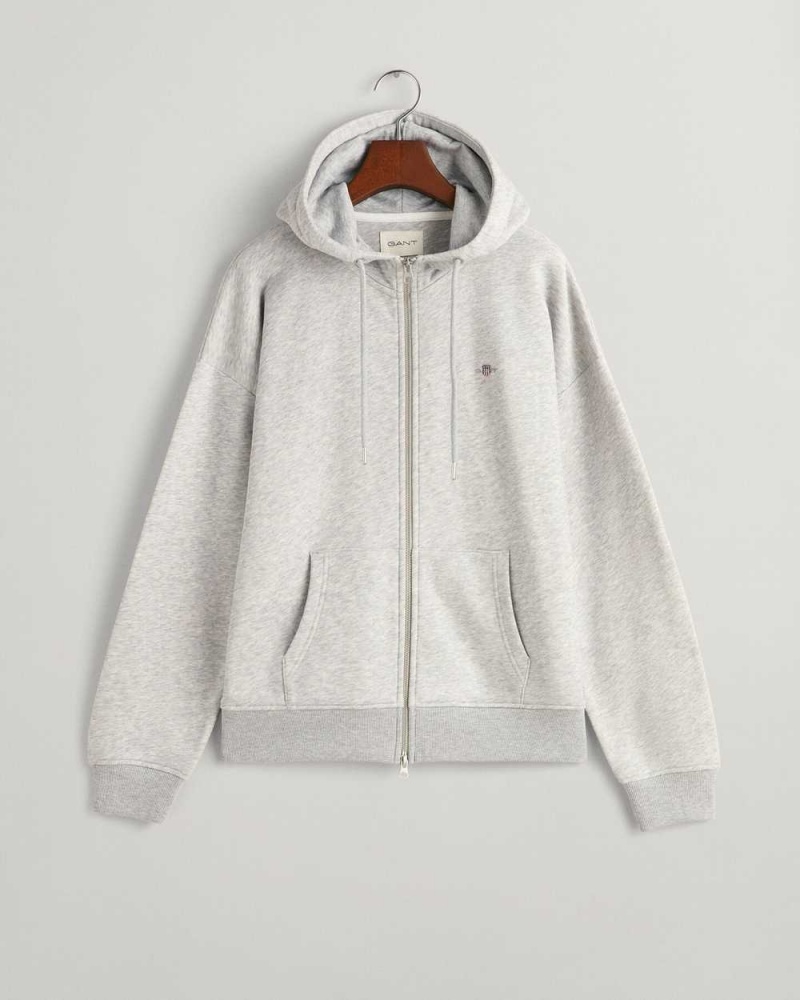 Gant Shield Zip Women's Hoodie Light Grey Melange | RDSYV-6892