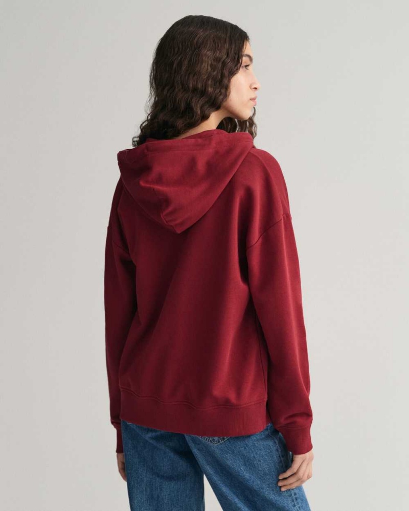 Gant Shield Zip Women's Hoodie Plumped Red | MOUAR-8354