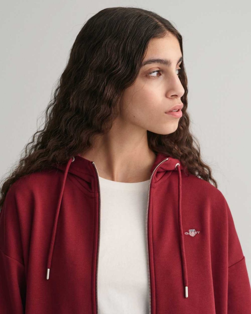 Gant Shield Zip Women's Hoodie Plumped Red | MOUAR-8354